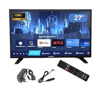 TEBER Smart TV de 27 Pulgadas Full HD 1920x1080, Bluetooth, Mando por Voz, 12v/24v/230v, Android 14, DVB-S2/C/T2/T para Autocaravanas, Cocinas, Dormitorios, Campers, Barcos, Camiones