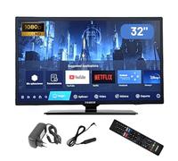 TEBER. Smart TV de 32 Pulgadas -12v/24v/230v. Bluetooth, Mando por Voz. Gran resolución 1920x1080 Full HD. DVB-S2/C/T2/T. para autocaravanas, cocinas, dormitorios, Campers, Barcos, Camiones (32").