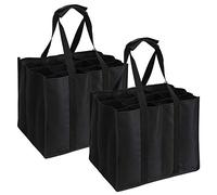 Tebery 2 Piezas Bolsa para Botellas 12 Compartimentos, Bolsa portabotellas para Transporte de Vino Cerveza Agua, Negro, 32 x 28 x 26 cm