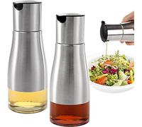 Tebery Juego de 2 dispensadores de aceite de oliva y vinagre plateado de 300 ml, dispensador de aceite con vertido fácil y sin goteo, elegante acero inoxidable con fondo de vidrio, 10 onzas