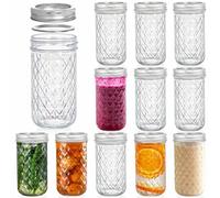 Tebery Paquete de 12 tarros Mason para conservas, tarros de gelatina de 12 onzas con tapas regulares y bandas para enlatar, congelar, conservar, bebidas y decoración de tarros