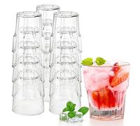 Tebery Paquete de 16 vasos clásicos de plástico transparente reutilizables, vasos de jugo de agua potable de 8 onzas, apilables, sin BPA