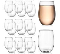 Tebery Paquete de 20 copas de vino de plástico irrompibles, sin tallo, vasos de vino transparentes resistentes de 16 onzas, reutilizables para champán
