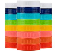 Tebery Paquete de 24 tapas de plástico de boca regular de 70 mm con anillos de silicona, tapas de almacenamiento de colores de grado alimenticio para tarros de conservas Mason y más, estándar