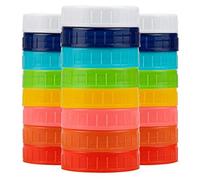 Tebery Paquete de 24 tapas de plástico para tarros de boca regular con anillos de silicona, tapas de almacenamiento de colores de grado alimenticio para tarros de conservas y conservas