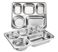 Tebery Paquete de 3 bandejas rectangulares divididas de acero inoxidable, platos de cena de 5 secciones para adultos, niños, quisquillosos, campistas y control de porciones