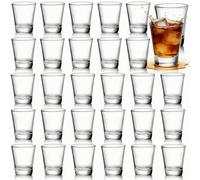 Tebery Paquete de 30 vasos de chupito redondos a granel con base pesada, tazas de tequila de 2 onzas, juego de vasos de chupito de whisky transparente para vodka, whisky, tequila, espresso, licor