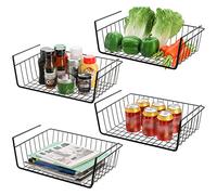 Tebery Paquete de 4 cestas de alambre para debajo del estante, cestas de almacenamiento para colgar debajo del gabinete, estantes de almacenamiento adicionales