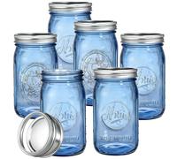 Tebery Paquete de 6 tarros de cristal vintage con tapas y bandas herméticas, 32 onzas de boca ancha, tarro de conservas de vidrio para fermentación, encurtido, almacenamiento, manualidades y