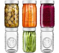 Tebery Paquete de 6 tarros de vidrio transparente de 32 onzas, tarros Mason de 1 litro, tarros de conservas de boca ancha con tapas para beber, comer, avena durante la noche