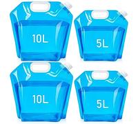 Tebery Recipiente de Agua Plegable, 2 x 5 l + 2 x 10 l, Bolsa de Agua, Plegable, depósito de Agua, Almacenamiento para Deportes, Camping, Senderismo, Picnic, Barbacoa y Coche (4 juegos/30 L)