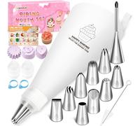 TEBOKHAD 19 Piezas Boquillas Mangas Pasteleras, Manga Pastelera Profesional, 10 Boquilla De Acero Inoxidable, 3 Vasos De Silicona Reutilizables Para Decorar Tartas Pastel, Kit Reposteria