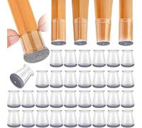 TEBOKHAD 32 Piezas Protector Patas Sillas Redonda, Transparente Tacos para Patas de Sillas, Protectores de Suelo de Silicona con Fieltro, Antiarañazos, Reducción de Ruido (Fit: 16-22mm)