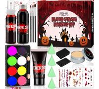 TEBOKHAD Maquillaje de Halloween, Kit de Cera para Cicatrices,con Spray de Sangre Falsa,Sangre Falsa,Esponja,Perfecto para Cosplay de Vampiros y Fiestas de Halloween