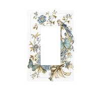 TebuTeak Cubiertas decorativas de enchufe rústicas de peonía azul, pájaro, 1 banda, placa de cubierta de interruptor de luz, placas de pared individuales para interruptor eléctrico, placa frontal para