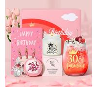 Tecanne Regalos de cumpleaños número 30 para mujeres, regalos de cumpleaños para ella, juego de regalo de copa de vino de 30 años, caja de regalo de ginebra para mamá, hermana, mejores amigas