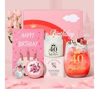 Tecanne Regalos de cumpleaños número 40 para mujeres, regalos de cumpleaños para ella, juego de regalo de copa de vino personalizable para 40 años, caja de regalo para mamá, hermana, mejores amigas
