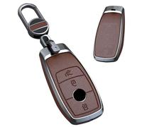 TECART Carcasa para llave de coche de aleación de aluminio, compatible con Mercedes Benz A C E S G Clase GLC CLE CLA W177 W205 W213 W222 S63 AMG Llave Accesorios Llavero 3 Botón, marrón, 3-Taste