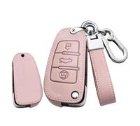 TECART Funda de piel para llave de coche compatible con Audi Q3 Q4 Q5 Q7 Q8 A4L A6L A3 A4 A6 A7 A8 S3 S5 TTS R8 E-Tron 3 botones carcasa llavero funda llavero cuero rosa