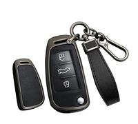 TECART Funda de piel para llave de coche con tapa, compatible con Audi A1, A3, A4, A6, A8, Quattro, Q2, Q3, Q7, S3, S6, RS3, RS6, R8, TT TTS, portátil, inteligente, funda para llaves, accesorios, 3