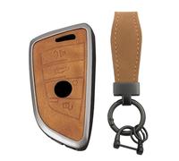 TECART Funda para llave de coche compatible con BMW 2 3 5 6 7 Series GT5 M4 M5 X1 X2 X3 X5 X6 X7 Funda para llave de aleación de zinc Cuero Smart Llave Mando a distancia Cover 4 botones - T Marrón