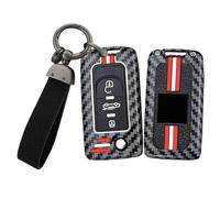 TECART Funda para llave de coche compatible con Peugeot 1007 206 207 208 3008 para Citroen C1 C2 C3 C4 C6 C8 Metal Carcasa Llave Silicona 3 Botones Patrón de Fibra de Carbono Llavero Largo B