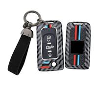 TECART Funda para llave de coche compatible con Peugeot 1007 206 207 208 3008 para Citroen C1 C2 C3 C4 C6 C8 Metal Carcasa de Llave Silicona 3 Botones Patrón de Fibra de Carbono Llavero Largo A