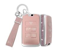 TECART Llavero compatible con Land Rover Range Rover Evoque Vogue Discovery 5 Velar Defender 110 S Jaguar TPU Smart Auto Key Funda 5 Botones Bling Funda para Llave Mujer Protector de Llave A Rosa