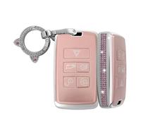 TECART Llavero compatible con Land Rover Range Rover Evoque Vogue Discovery 5 Velar Defender 110 S Jaguar TPU Smart Auto Funda 5 Botones Bling Funda para Llave Mujer Protector de Llave B Rosa