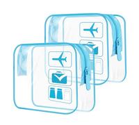 TECDW 2 Piezas Neceser Transparente para Viaje en Avión, Bolsa de Vuelo para Líquidos, Bolsa de Cosmético y Aseo con Cremalleras para Mujer y Hombre (Azul)