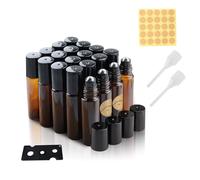 TECDW Roll on Aceites Esenciales 10ml, 20 pcs Roll On Rellenable con Roll-on Bola de Acero Inoxidable, Essential Oil Bottle, Marrón Botellas Roll On Cristal para Perfumes, Masajes, Aromaterapia