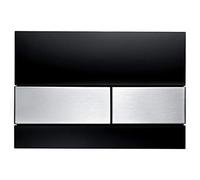 TECE Placa de accionamiento de WC Cuadrada de Cristal Negro, Botones de Acero Inoxidable Cepillado