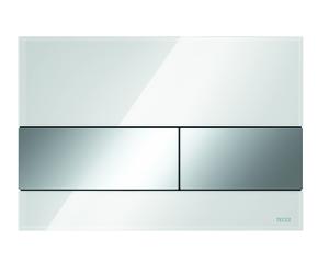 TECEsquare WC actuador placa de vidrio para tecnología de doble descarga, 9240802, Color: cristal blanco, teclas cromadas brillante