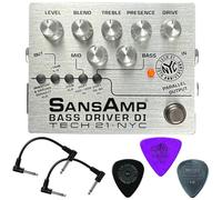 Tech 21 SansAmp Bass Driver DI - 30th Anniversary Limited Edition Silver - Paquete con 2 cables de conexión y 3 púas de bajo Dunlop