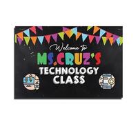 Tech Lab Personalized Door Sign - “Welcome to Our Digital World” Custom Teacher Name Poster, Computer Science Classroom Decor (Framed,12x18inch(30x45cm))