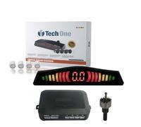 TECH ONE Sensores Aparcamiento Coche Estándar, Universal 4 sensores asistentes de Aparcamiento con Pantalla de Color LED, Kit de Alarma de Audio de Marcha atrás - Plateado