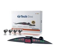 TECH ONE Sensores Aparcamiento Coche Prime, Universal 4 sensores asistentes de Aparcamiento con Pantalla de Color LED, Kit de Alarma de Audio de Marcha atrás - Negro Mate