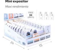 Expositor BSK Tech One con 10 cargadores USB-A, 20 cables Lightning y USB-C, 13 auriculares con micrófono blancos