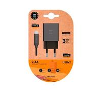 TECH ONE TECH Cargador Doble + Cable USB-C, Negro