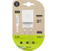 Tech One Tech TEC2401 Cargador Doble 2xUSB 2.4A Blanco + Cable Micro USB 1m