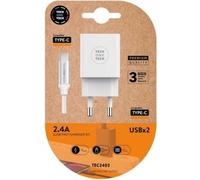 Tech One Tech TEC2403 Cargador de Pared 2xUSB 2.4A + Cable USB-C Blanco