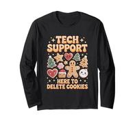 Tech Support Here to Delete Cookies Funny Christmas Pajama Manga Larga