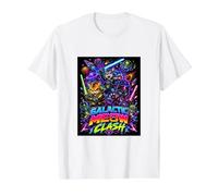Tech War Cats Clash, Space Cats Illustration Graphic Cartoon Camiseta gráfica económica, Hombre, Blanco, XL