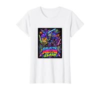 Tech War Cats Clash, Space Cats Illustration Graphic Cartoon Camiseta gráfica económica, Mujer, Blanco, M