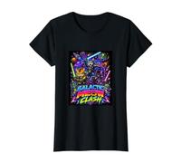 Tech War Cats Clash, Space Cats Illustration Graphic Cartoon Camiseta gráfica económica, Mujer, Negro, XS