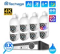 Techage 4K 8CH 8MP PTZ cámara POE sistema de seguridad 8X Zoom cámara de doble lente detección humana registro CCTV Kit de protección de vigilancia 8CH NVR 4pcs Cameras