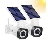 Techage Cámara de Seguridad Falsa de Metal alimentada por batería Solar, cámaras Falsas, reflectores activados por Movimiento, Aspecto Realista, fácil de Instalar, Impermeable IP66, Adhesivo de