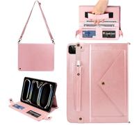 Techcircle - Funda para iPad Pro de 11 Pulgadas M4 2024 de 5ª generación, Funda de Piel sintética con Correa de Mano, Soporte para lápices, Ranuras para Tarjetas, Bolsillo Tipo sobre, Color Oro Rosa