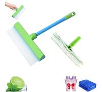 Techeaks Recyclable Silicone Window Squeegee Kit, Aquaswipe WindowSqueegee, with Silicone Squeegee & Microfiber Scrubber for Shower Glass Mirror Door Car (Green)