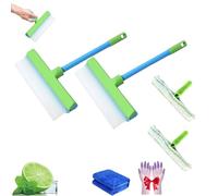 Techeaks Recyclable Silicone Window Squeegee Kit, Aquaswipe WindowSqueegee, with Silicone Squeegee & Microfiber Scrubber for Shower Glass Mirror Door Car (2*Green)